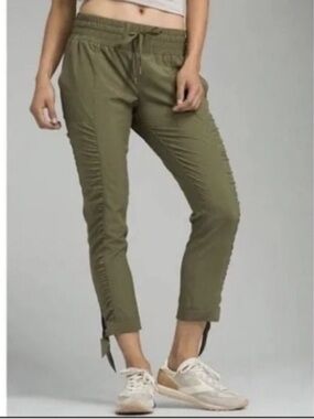 Prana Bindi Ankle tie pant pull on ruched leg Athleisure olive green XL